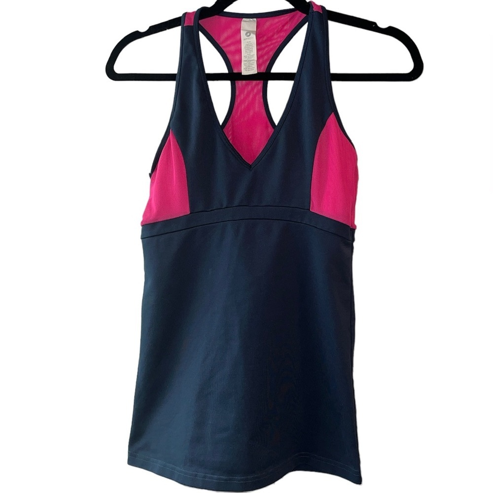 Aerie American Eagle Racerback Vneck Tank w/Mesh Size Medium Grey/Bright Pink - Picture 10 of 10